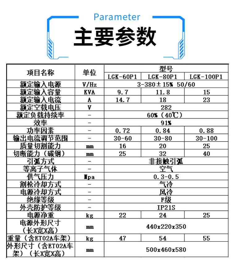 等離子切割機參數